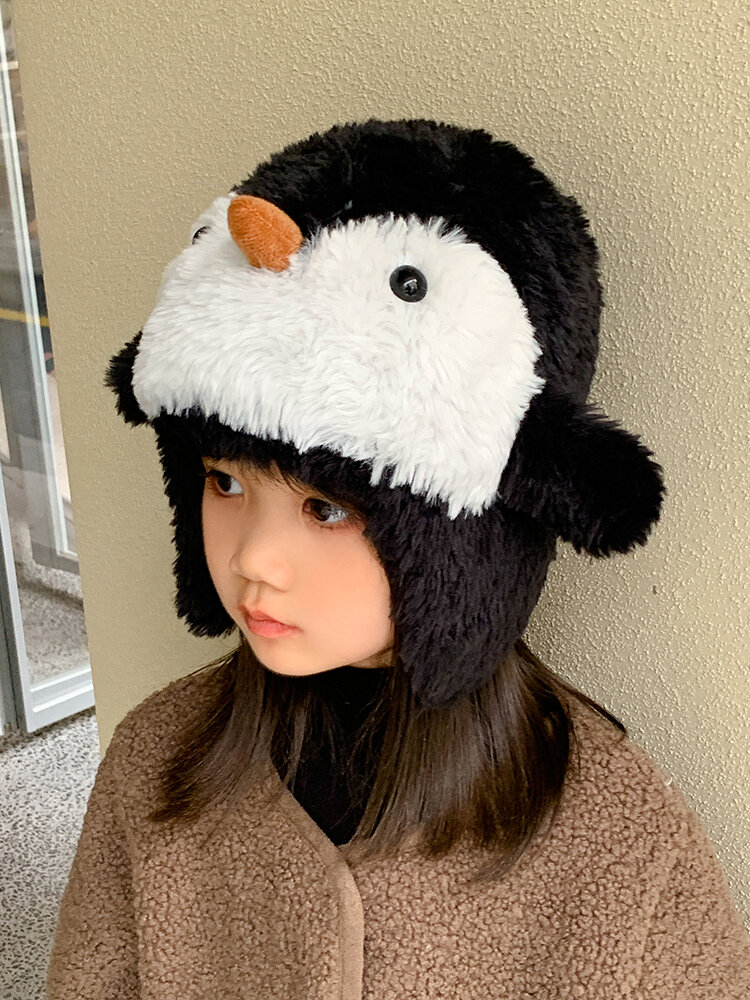 Mũ Trẻ Em Hoạt Hình Mũ Che Tai Em Bé Siêu Dễ Thương Đáng Yêu Mũ Trùm Đầu Chống Gió Giữ Ấm Dày Dặn Lông Chim Cánh Cụt Nhỏ Sành Điệu