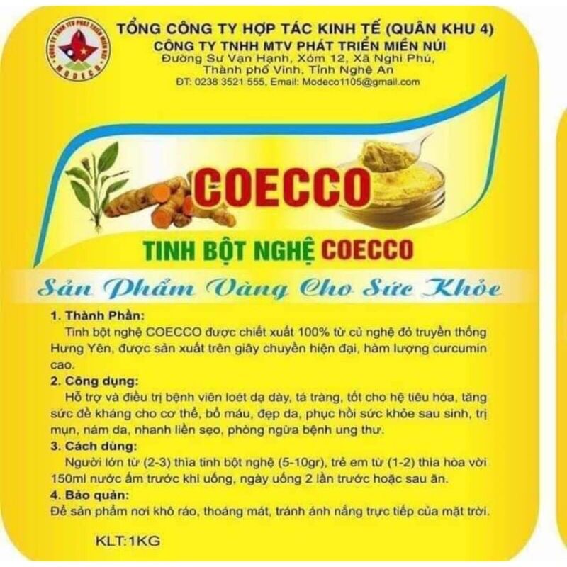 Tinh bột nghệ vàng hữu cơ coecco quân khu 4