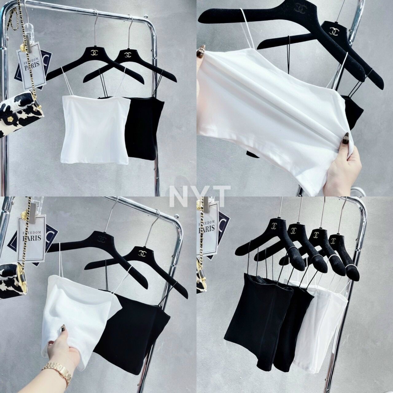 Áo sợi bún 2 dây xinh đẹp đen trắng