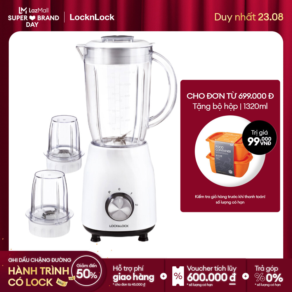 [Duy nhất 23.8 - Mua ngay] EJM462 - Máy xay sinh tố đa năng Lock&Lock 1.2L, 350W - 3 cối xay, Xay thịt/Xay sinh tố/Xay hạt khô, Xay mịn hơn 50% máy thường BH 2 năm
