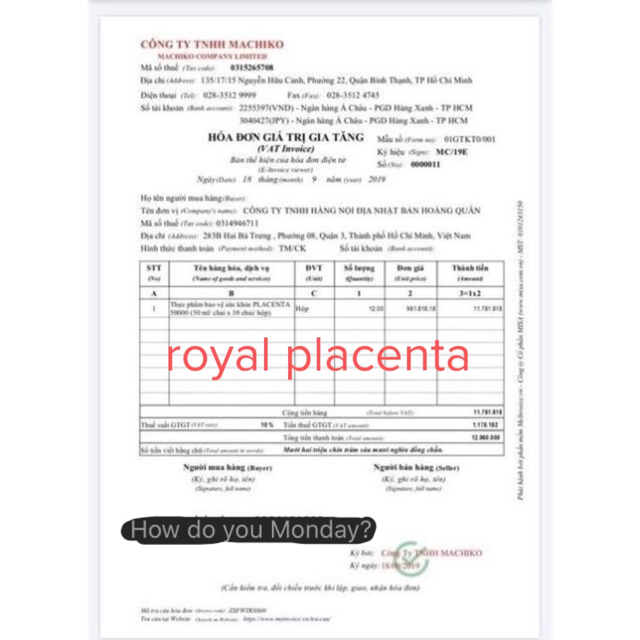 (Chuẩn Auth + Quà tặng) ROYAL PLACENTA 500000 mg SIÊU TRẺ HOÁ TRẮNG DA