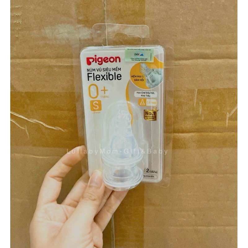 Núm vú Cổ Hẹp Silicon Siêu Mềm Pigeon Đủ Size Cho Bé