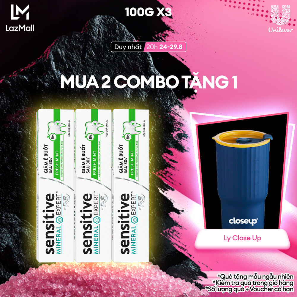 Bộ 3 Hộp Kem Đánh Răng P/S Giảm Ê Buốt Sau 30 Giây Sensitive Mineral Expert Fresh Mint Với Tác Động Từ Khoáng 100G