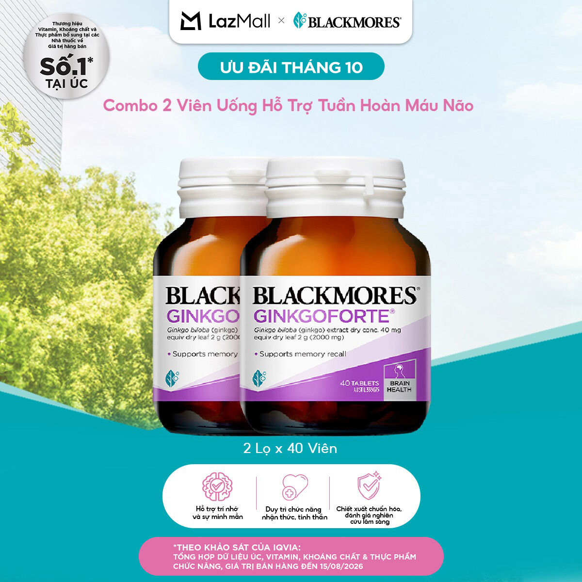 Combo of 2 Bottle Blackmores Ginkgoforte support cognitive function