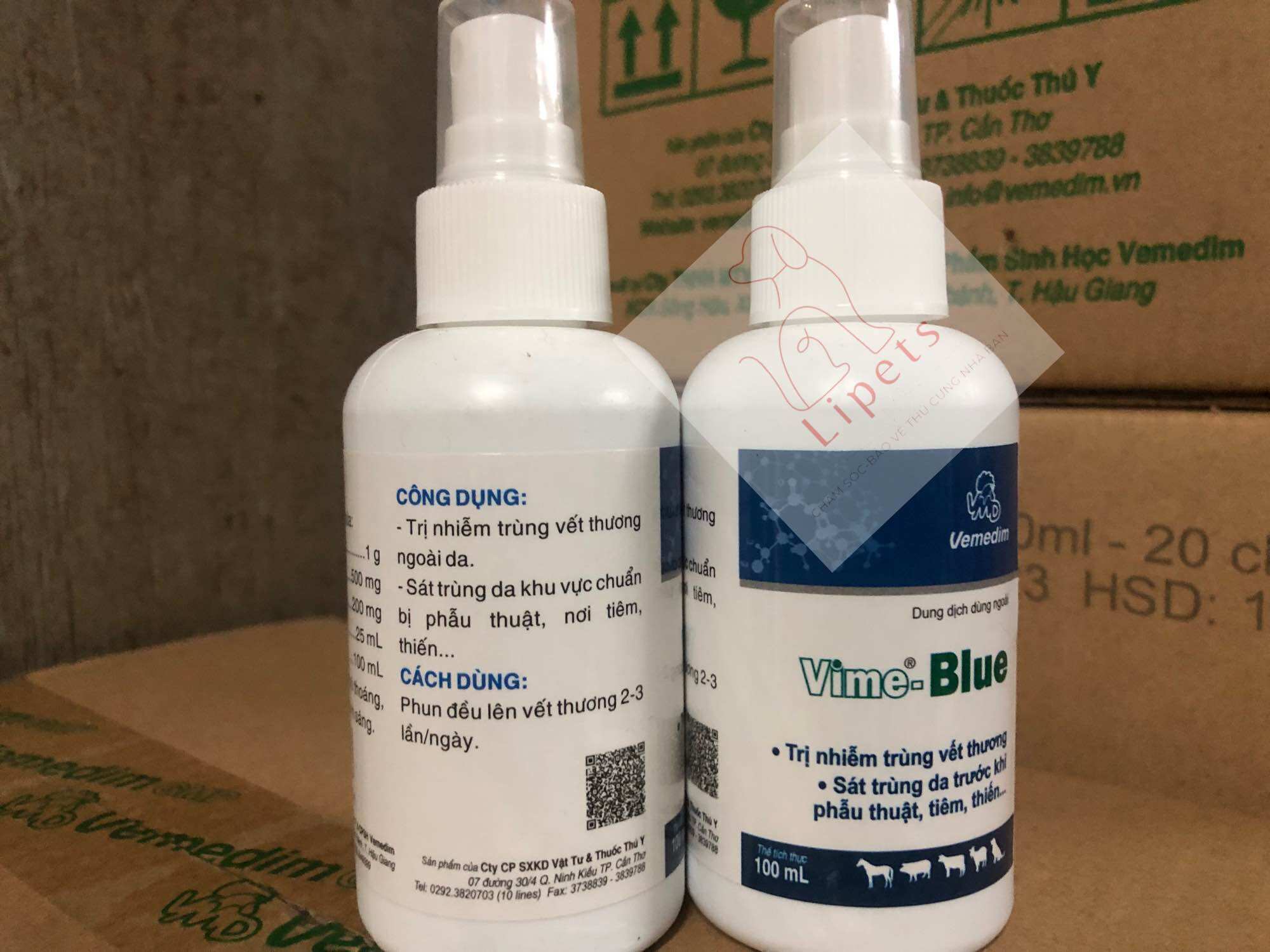 VIME BLUE - Thu.ốc xịt sát trùng, nhiễm trùng vết thương cho chó và gia súc (100ml)