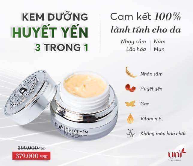 Kem face đêm huyết yến size lớn 30g Uni Beautiful