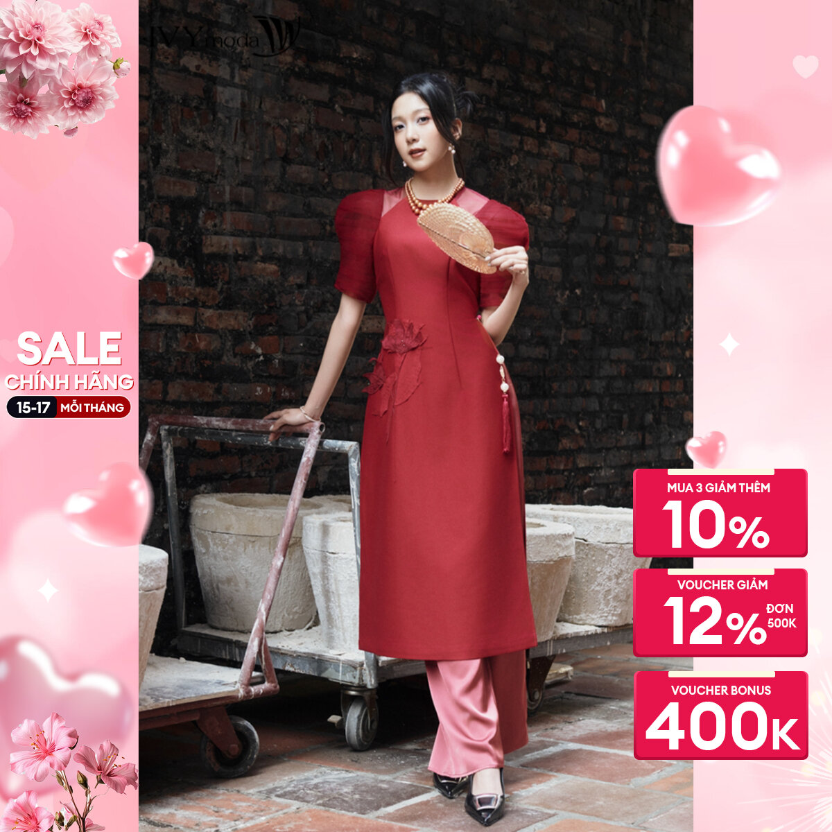 Set áo dài nhật mai và tuyết mai ivy moda ms 86m8068