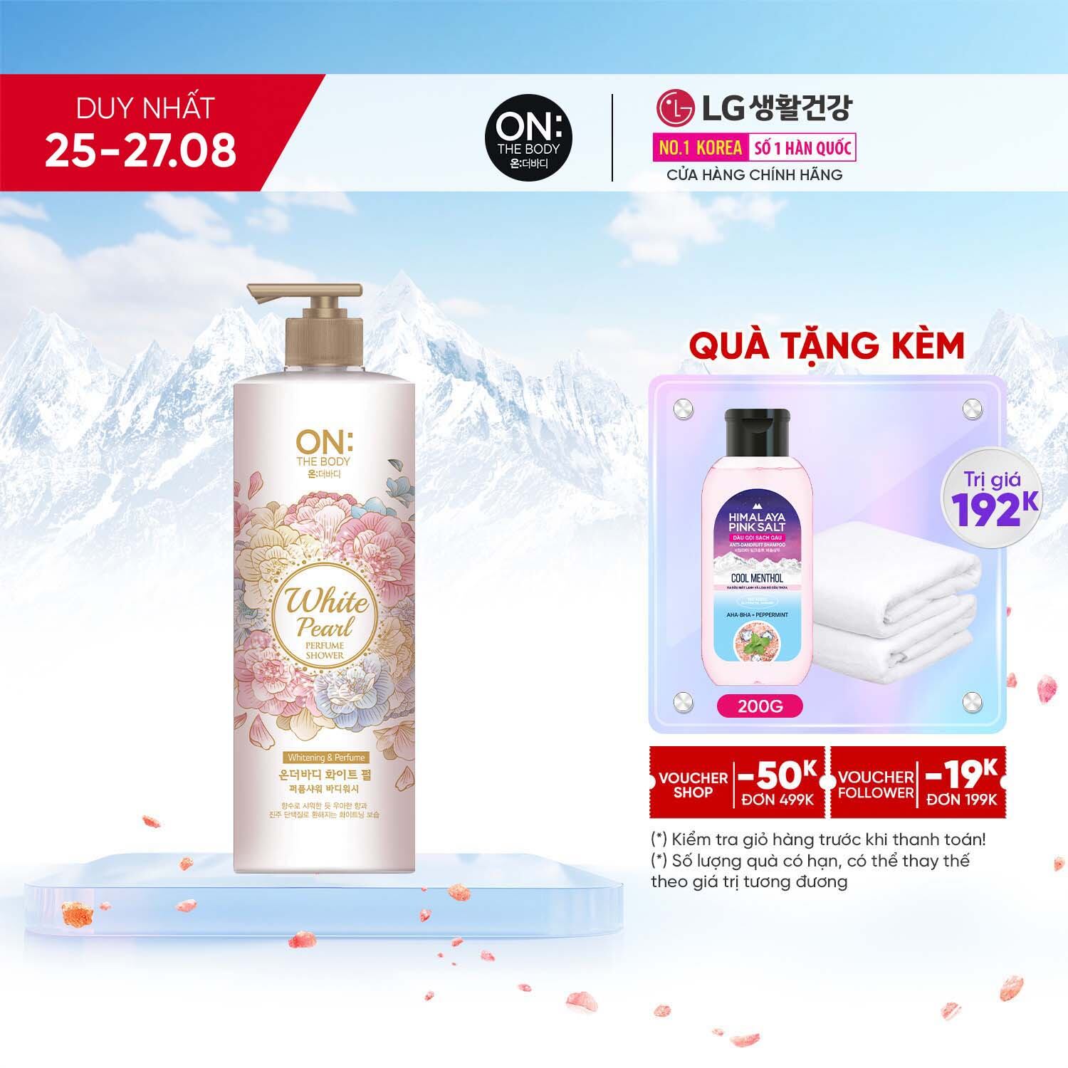 Sữa tắm dưỡng ẩm hương nước hoa On: The Body Perfume White Pearl 1000gr - giúp dưỡng trắng mịn màng với bột ngọc trai - Hương thư giãn