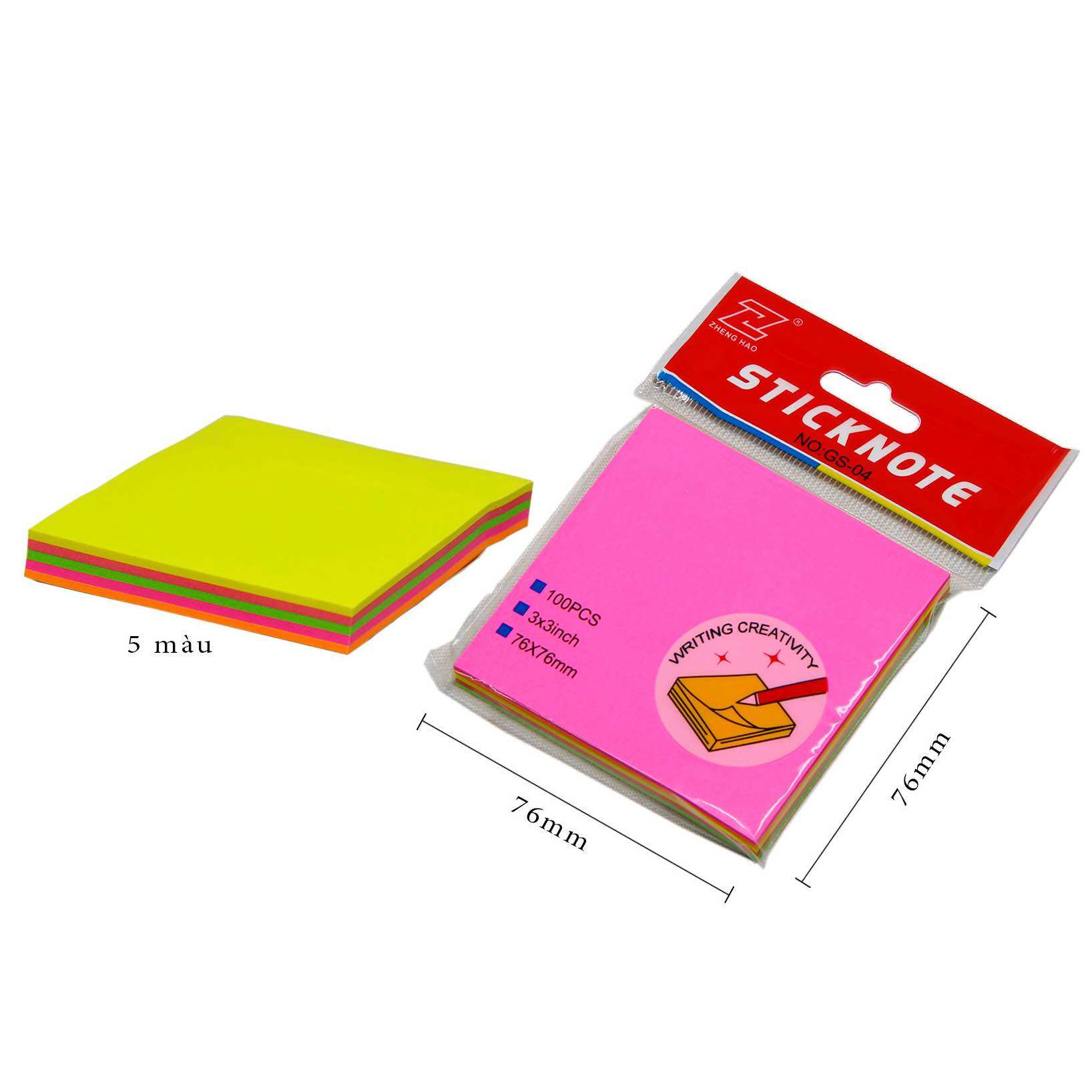 Giấy note 5 màu dạ quang 76mm*76mm