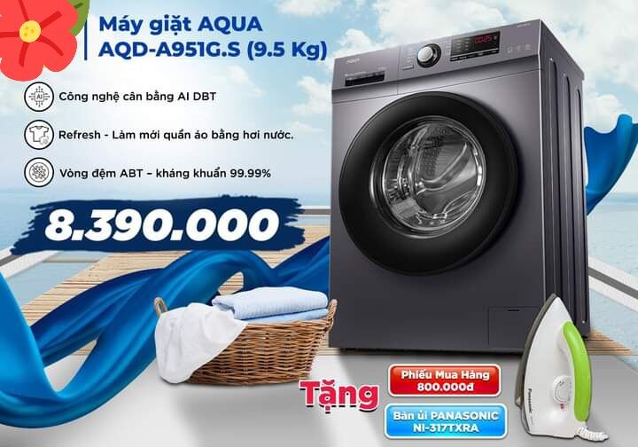 Máy giặt Aqua cửa trước 9.5kg thumbnail