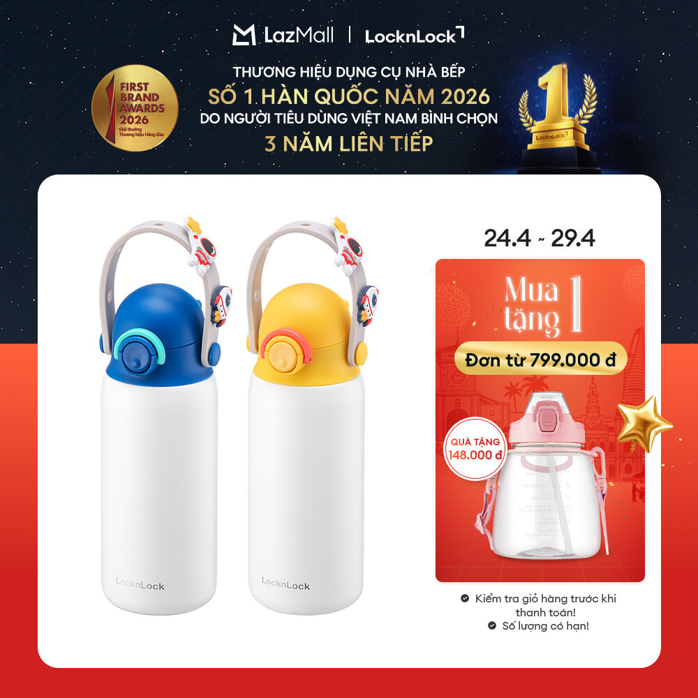 Bình giữ nhiệt trẻ em LockLock DIY Strap Tumbler 350ml LHC3283 - Có quai xách - Kèm sticker Phi hành gia - Hàng chính hãng