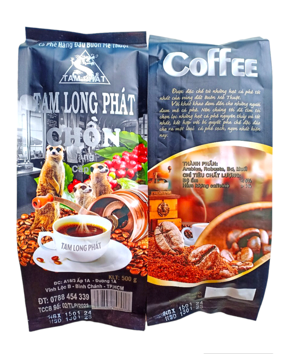 1kg cà phê tam long phát rang xay thơm ngon đậm đặc hương vị ban mê thuộc cà phê chồn cao cấp - túi 500 gram