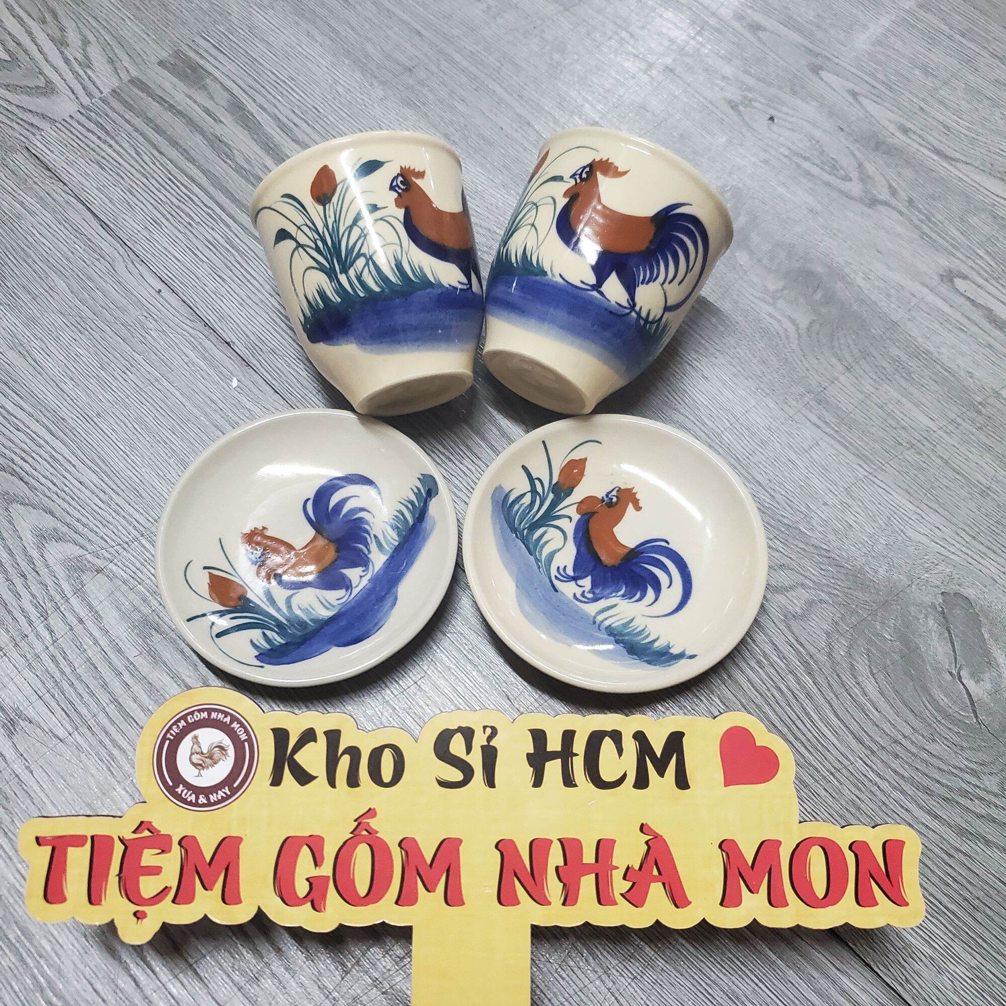 COMBO LY VÀ DĨA LÓT CON GÀ CAO CẤP 100% THỦ CÔNG (dung tích 300ml)