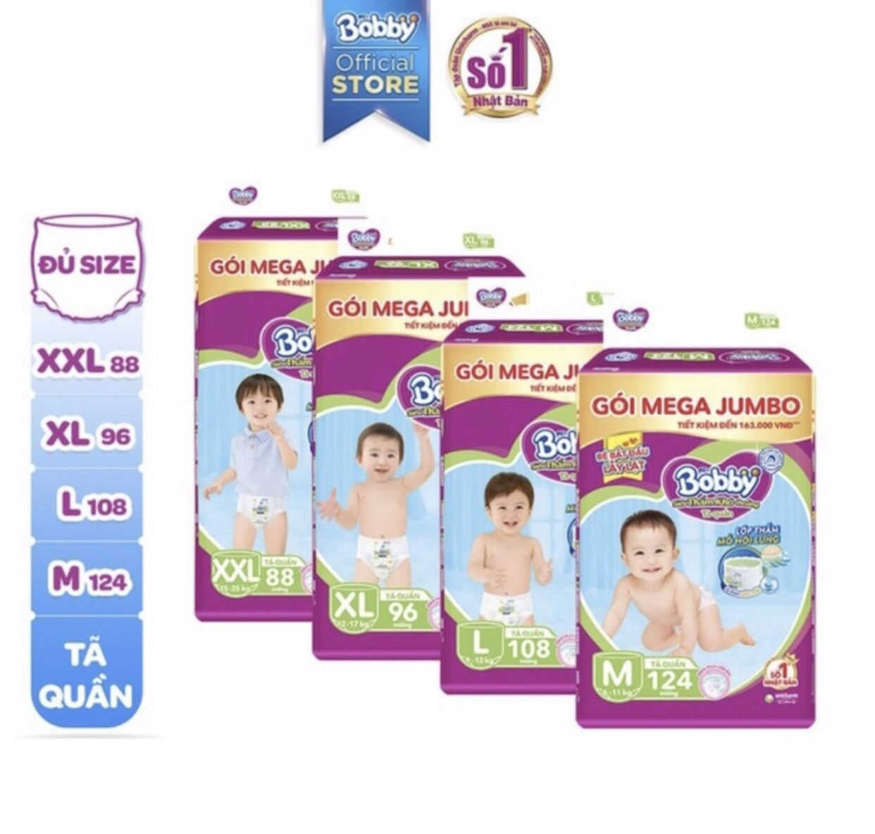 Tả quần bobby mega jumbo size m120 l104 xl96 xxl88 miếng