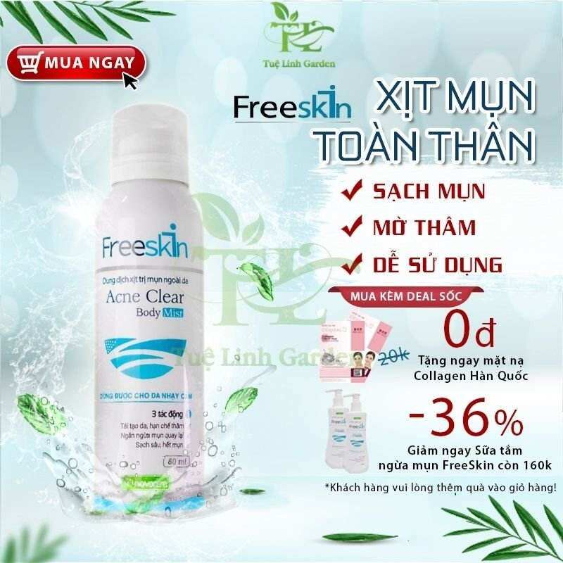 Xịt mụn toàn thân Lưng Ngực Mông Body Freeskin Giảm viêm nang lông mờ thâm 80ml