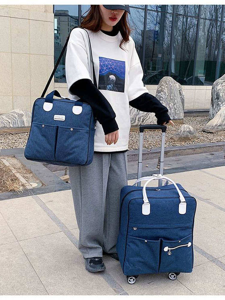 Túi Du Lịch Dung Tích Lớn Nữ Túi Lưu Trữ Hành Lý Có Thể Gập Lại Tay Cầm Có Thể Tháo Rời Trên Bánh Xe Dành Cho Học Sinh
