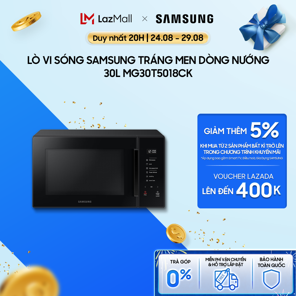 Lò vi sóng tráng men Samsung Công nghệ chiên nướng Grill Fry Dung tích 30 L Màu Đen MG30T5018CK