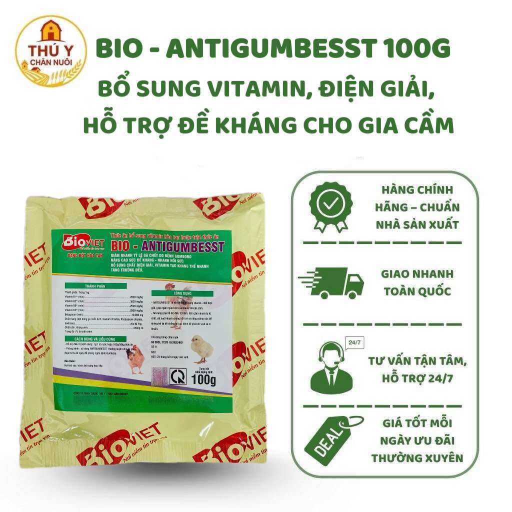 Bio Antigumbesst 100g – Bổ Sung Vitamin, Điện Giải Cho Gia Cầm, Hỗ Trợ Phục Hồi, Tăng Đề Kháng, Giảm Hao Hụt