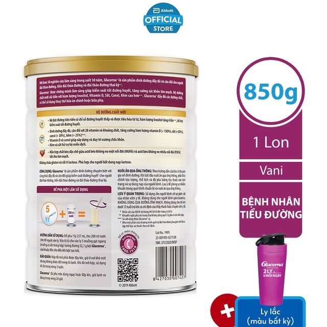 Sữa Bột Glucerna Vani 850g Tặng Bình Lắc