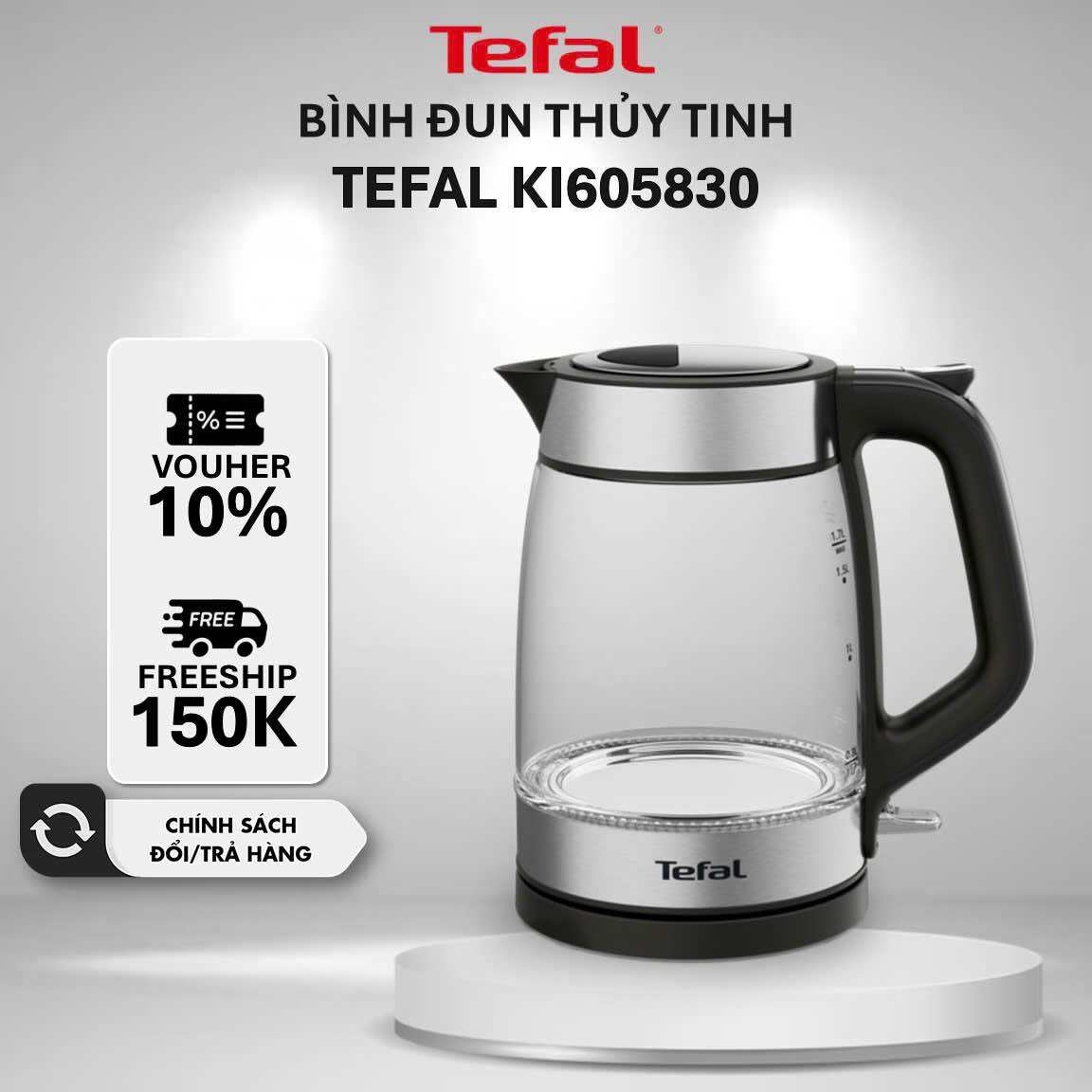 Ấm đun siêu tốc/ Bình đun siêu tốc thuỷ tinh Tefal KI772D38/ KI605830 - 1.7L