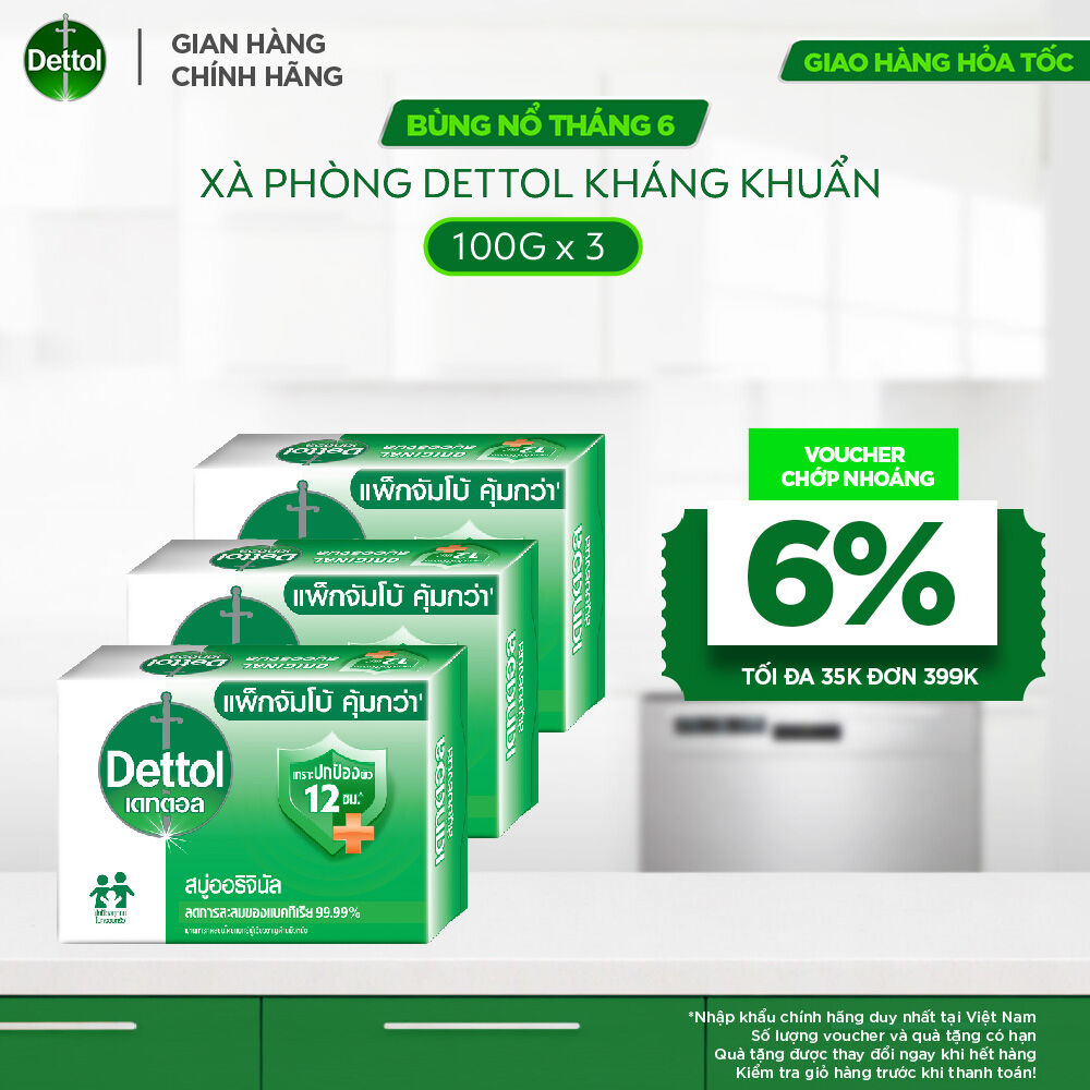 Combo 3 xà phòng Dettol kháng khuẩn hương tinh dầu thông 100G x 3