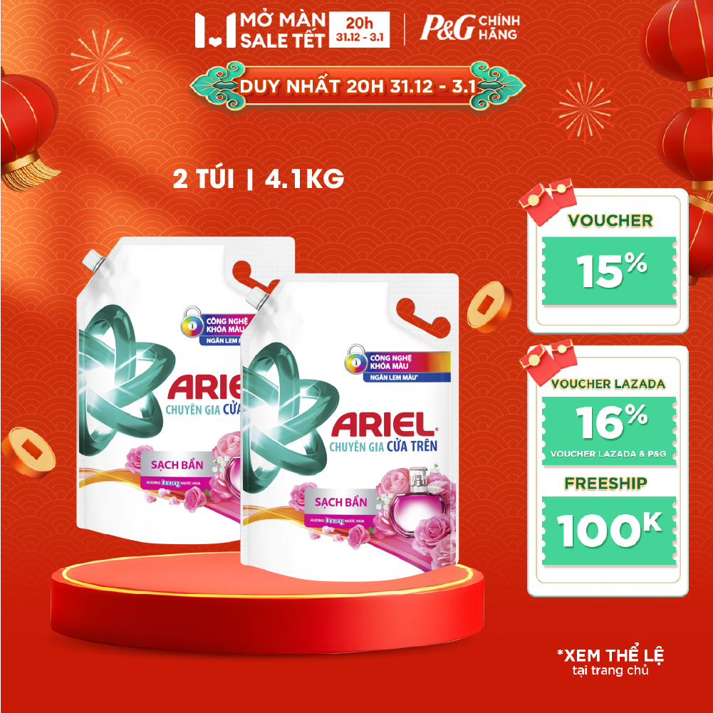  Combo 2 Nước Giặt Cửa Trên ARIEL Ngăn Lem Màu Quần Áo Siêu Thơm Hương Downy Hương Nước Hoa Túi 4.1KG 