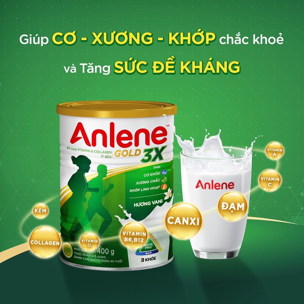 Sữa Bột Anlene gold 3x cơ xương khớp.hương vani chính hãng hộp 800g