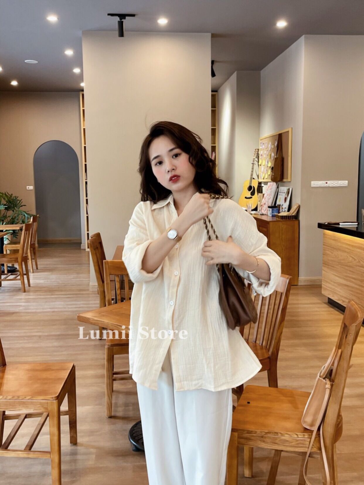 Áo sơ mi nhăn basic chất đũi xốp mềm Freesize Lumii