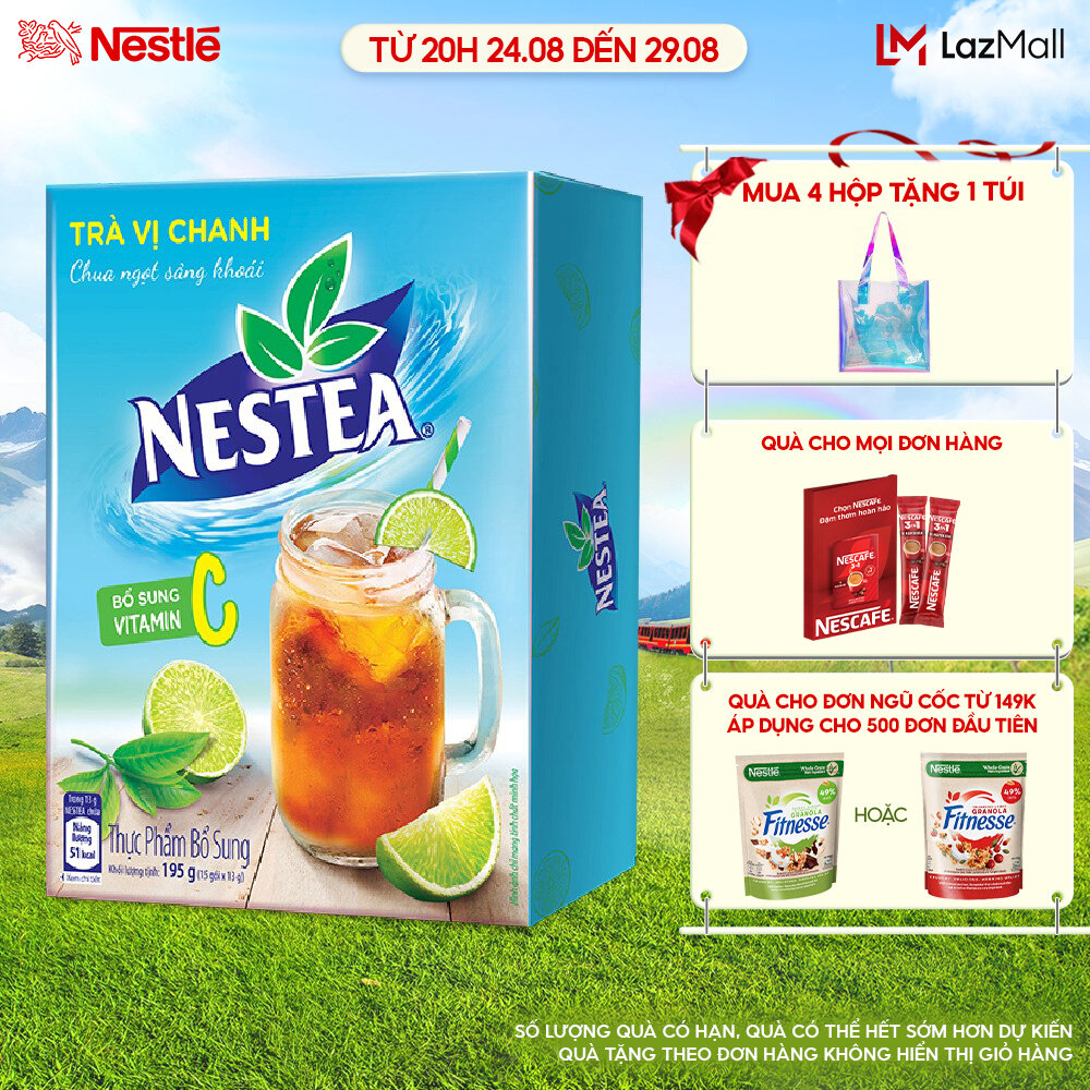 [quà tặng tháng 8 - mua 4 tặng 1 túi hologram nestea] trà vị chanh nestea (hộp 15 gói x 13g)