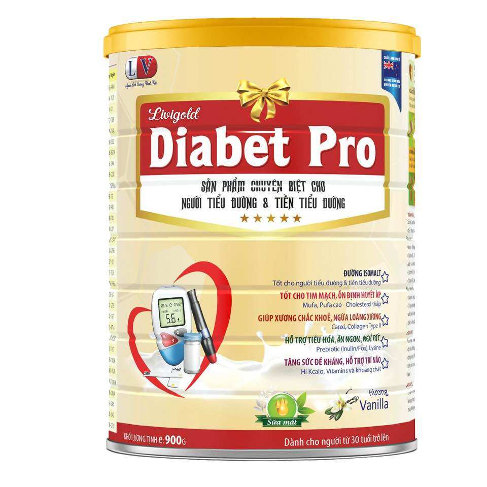 Sữa Bột Livigold Diabet PRO 900G - Dành Cho Người Tiểu Đường và Tiền Tiểu Đường, Ổn Định Đường Huyết, Xương Chắc Khỏe