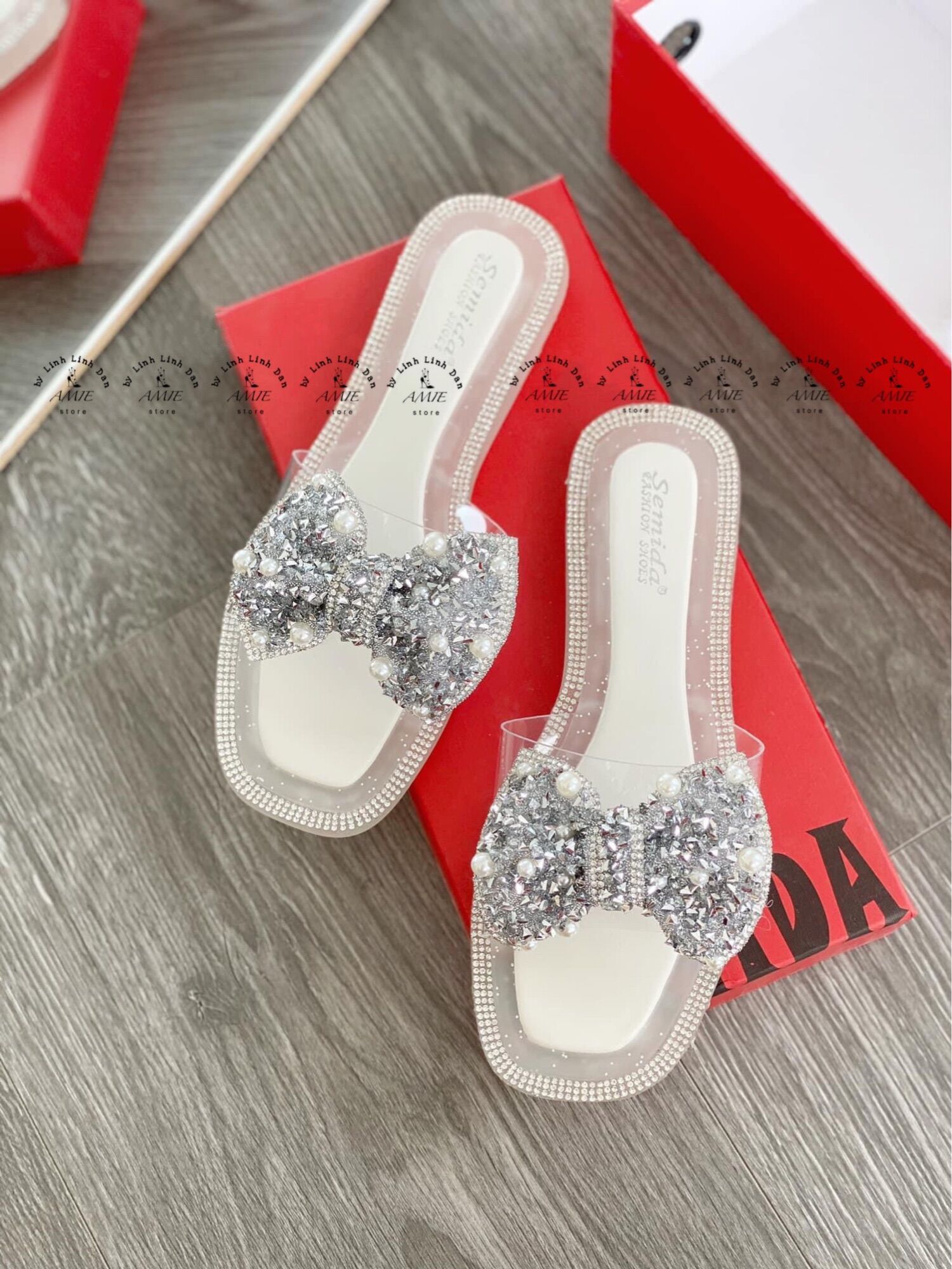 Dép Nơ Ngọc Bling Bling Quai Trong