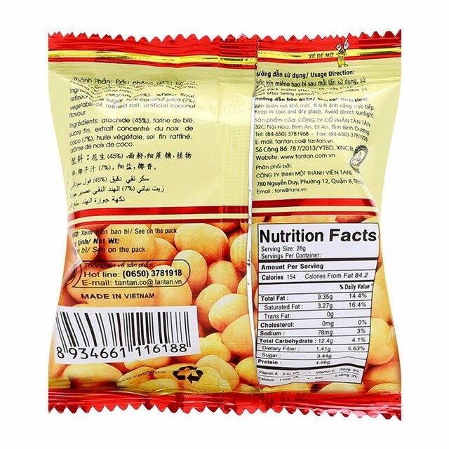 COMBO 5/10 GÓI ĐẬU PHỘNG TÂN TÂN NƯỚC CỐT DỪA 15G/GÓI