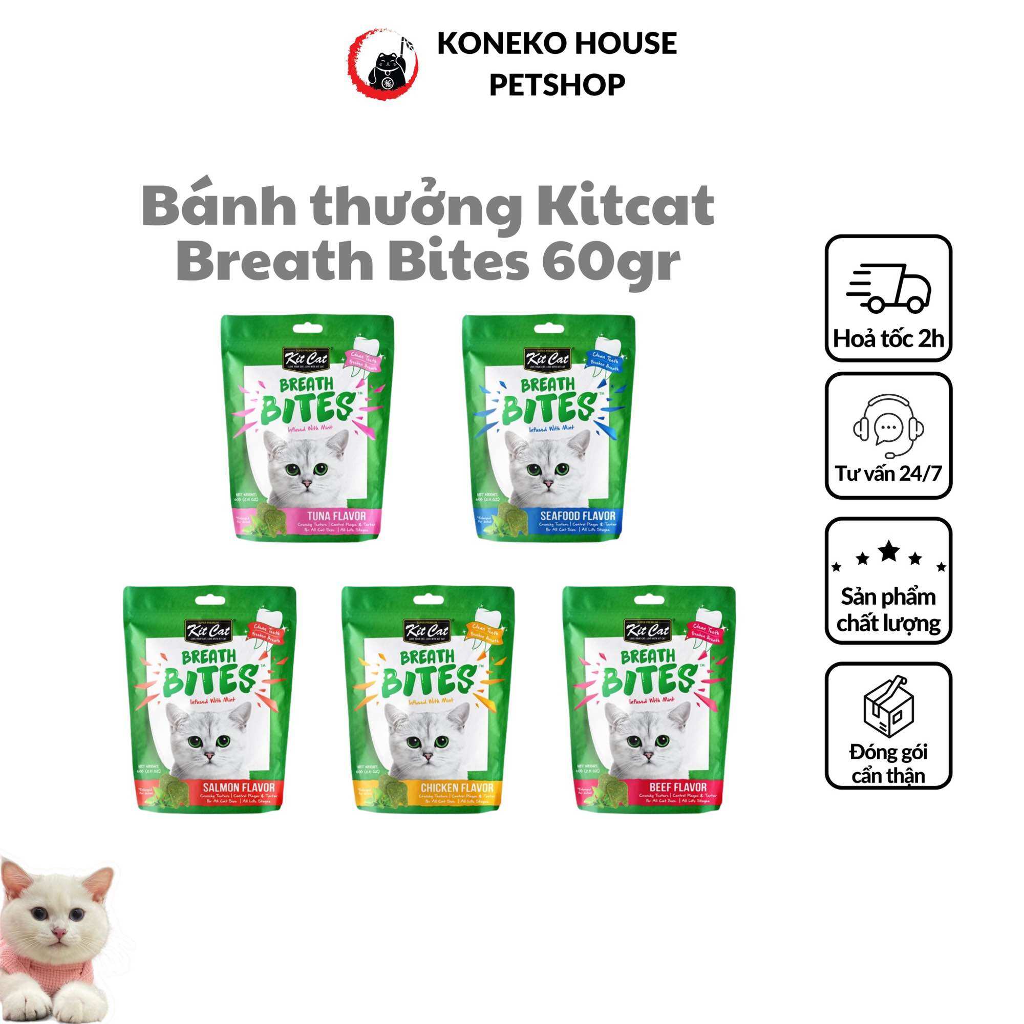 Snack cho mèo - Bánh thưởng sạch răng thơm miệng Kitcat gói 60gr