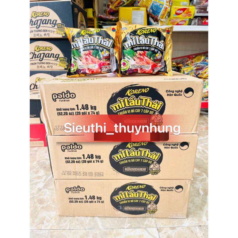  THÙNG 20 GÓI MÌ LẨU THÁI KORENO HƯƠNG VỊ CHUA CAY 74G  Mì LẨU THÁI CHUẨN VỊ MÌ CAY 7 CẤP ĐỘ 