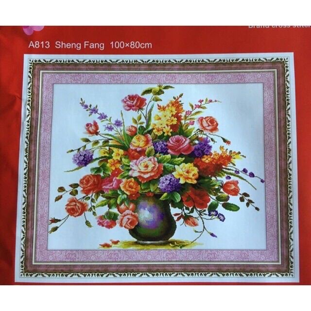 Tranh thêu chữ thập hoa ngũ sắc a813 100x80cm chưa thêu