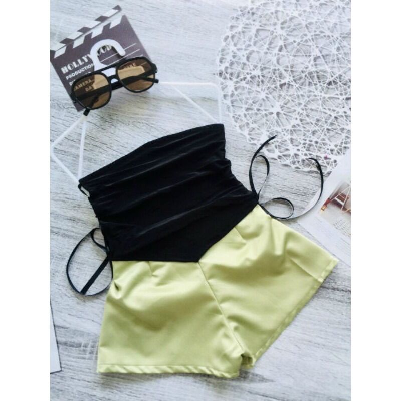Set áo cúp ngực Đan dây quần đùi bé gái