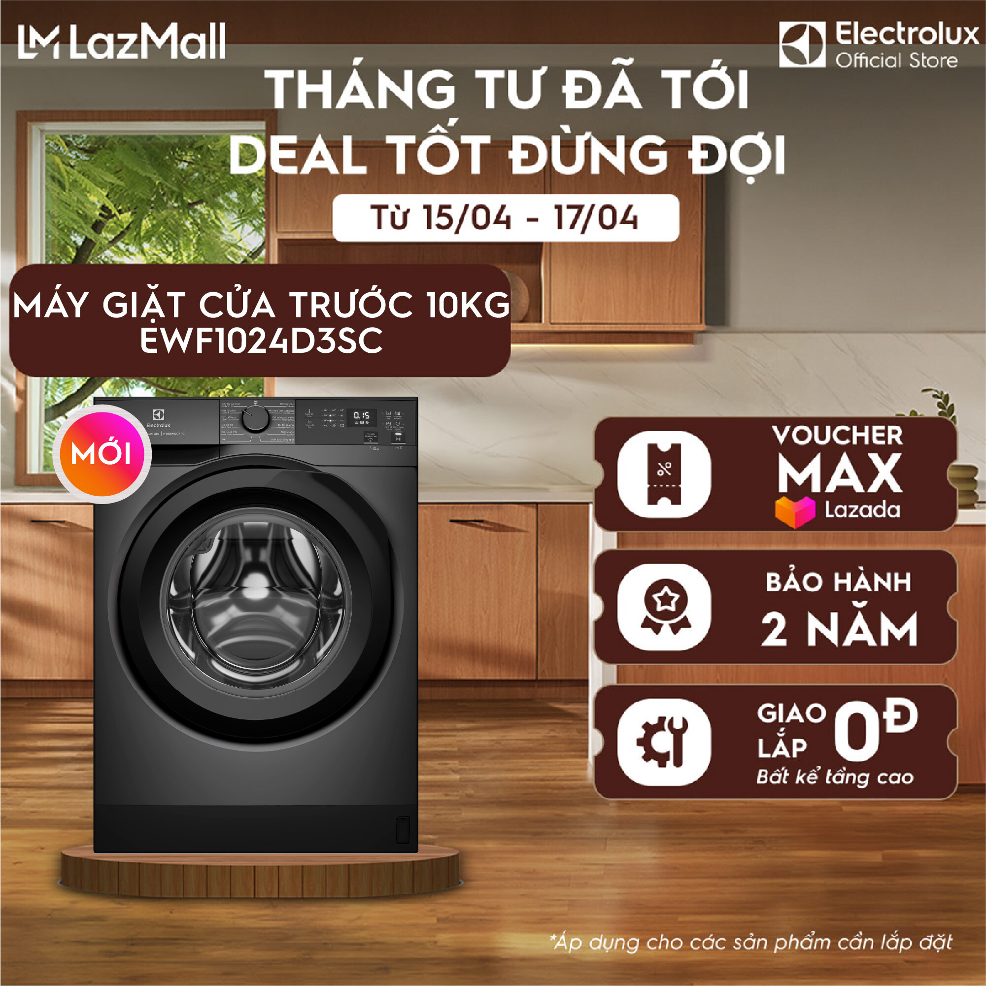 [MỚI] Máy giặt cửa ngang Electrolux 10kg UltimateCare 300 EWF1024D3SC Inverter - Free Giao lắp