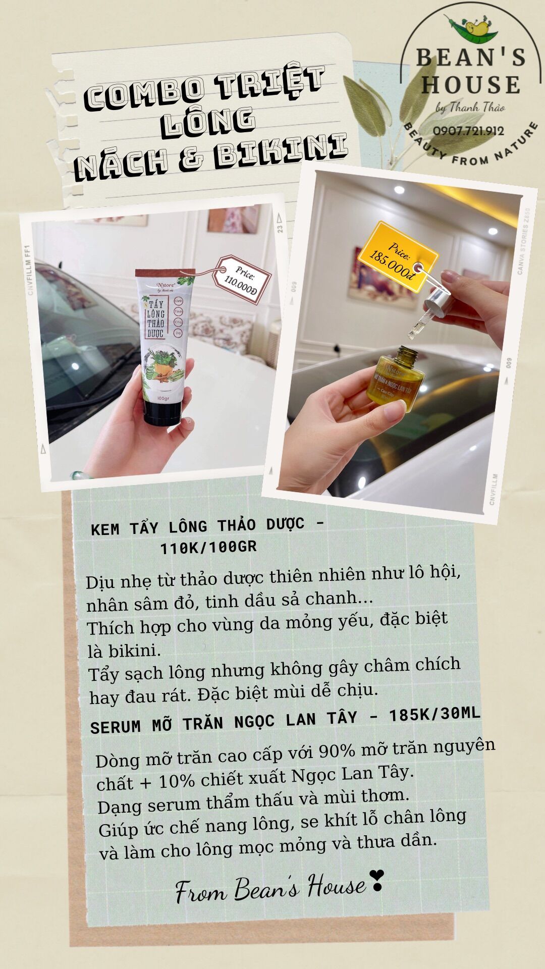 Combo triệt lông cao cấp + ddvs Hana Hồng
