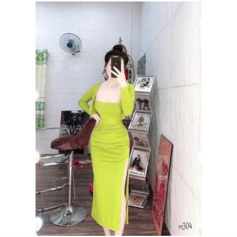 Set body kèm khoác xẽ tà ôm body co dãn