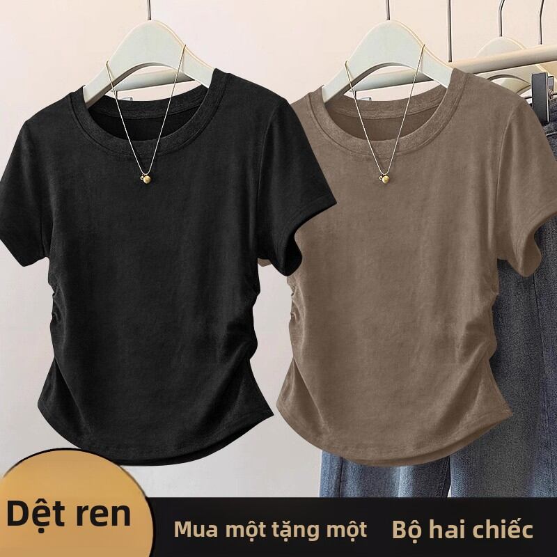 Slim Fit Short Sleeve T-Shirt Women's 2025 New Summer Fashionable Waist-Cinching Design Quality Body-Shaping Versatile Top