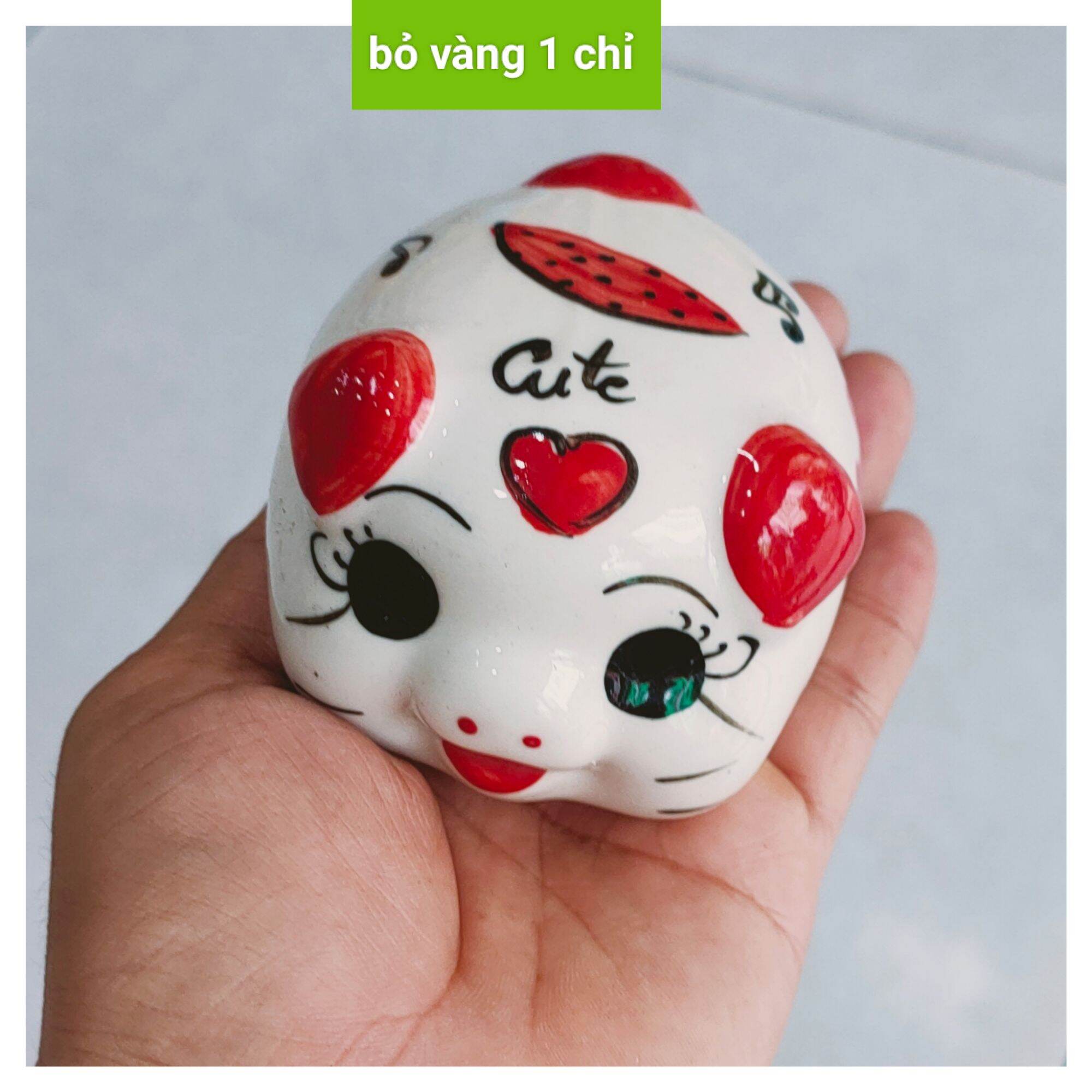 Heo đất tiết kiệm bỏ vàng 1 chỉ size mini chất liệu sứ bóng đẹp