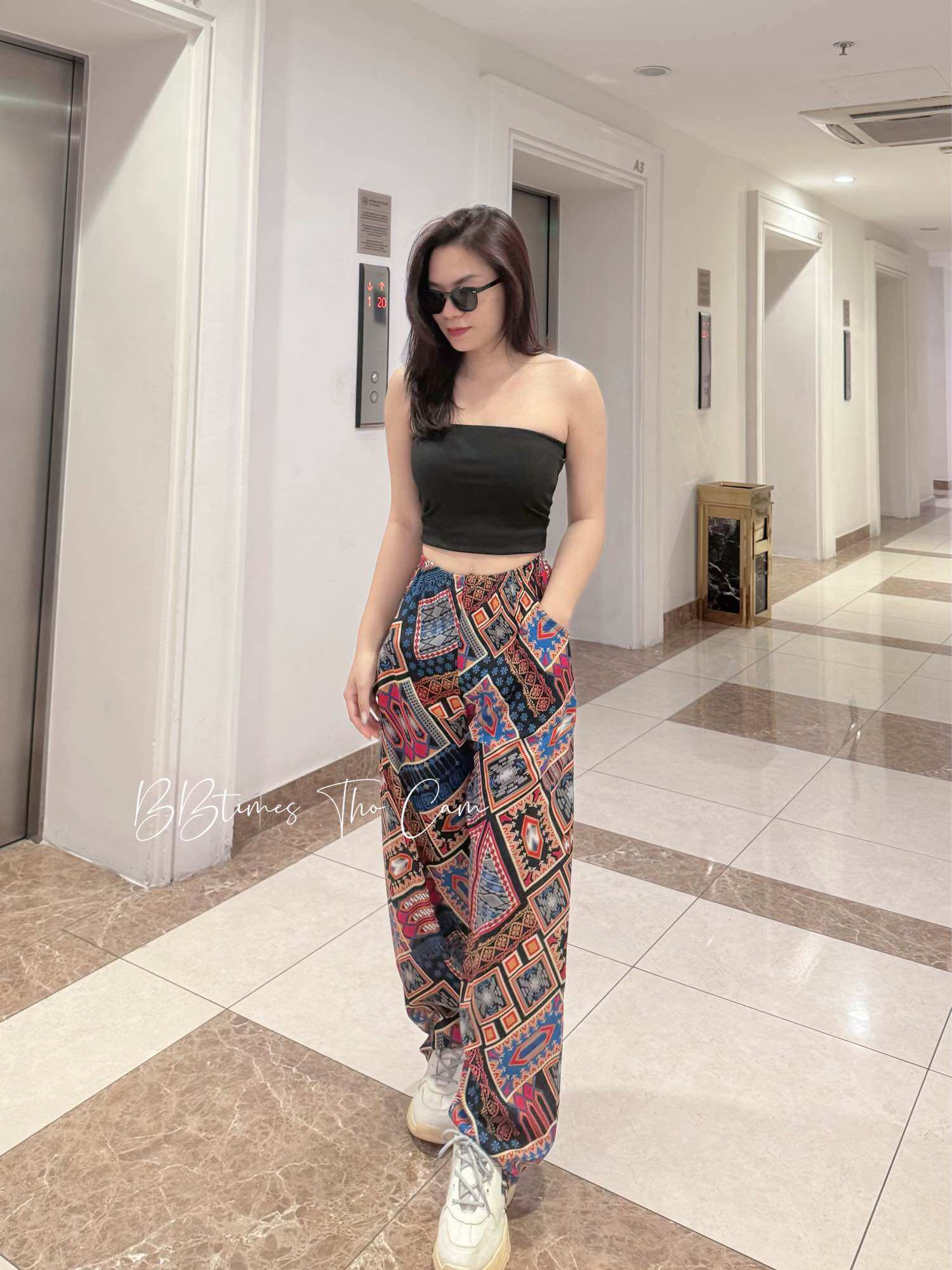 Quần ống suông lanh hoạ tiết thổ cẩm có túi (ống 20cm)