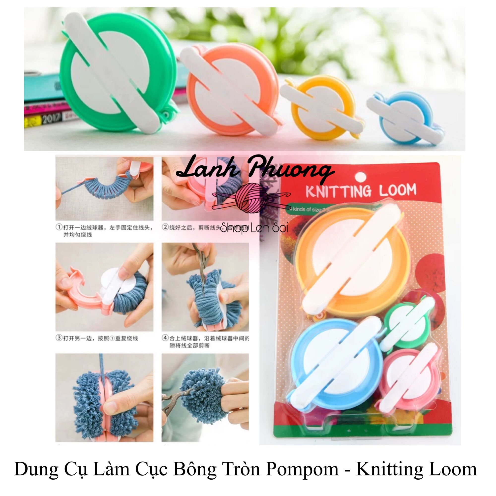 Dụng Cụ Làm Cục Bông Tròn Pompom Kinitting Loom