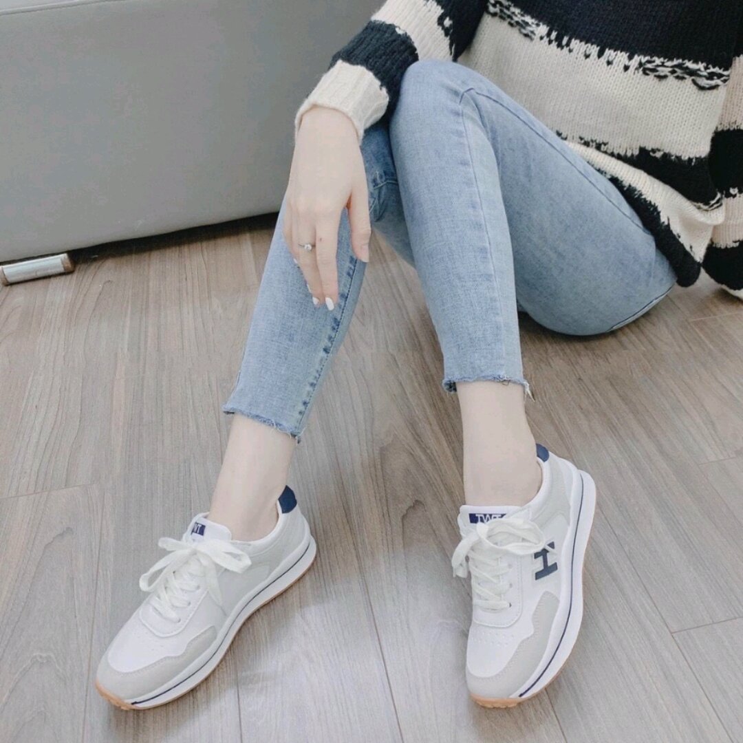 Giày Thể Thao Nữ Chữ H Basic Da Cao Cấp Đế Cao nhẹ Êm Chân