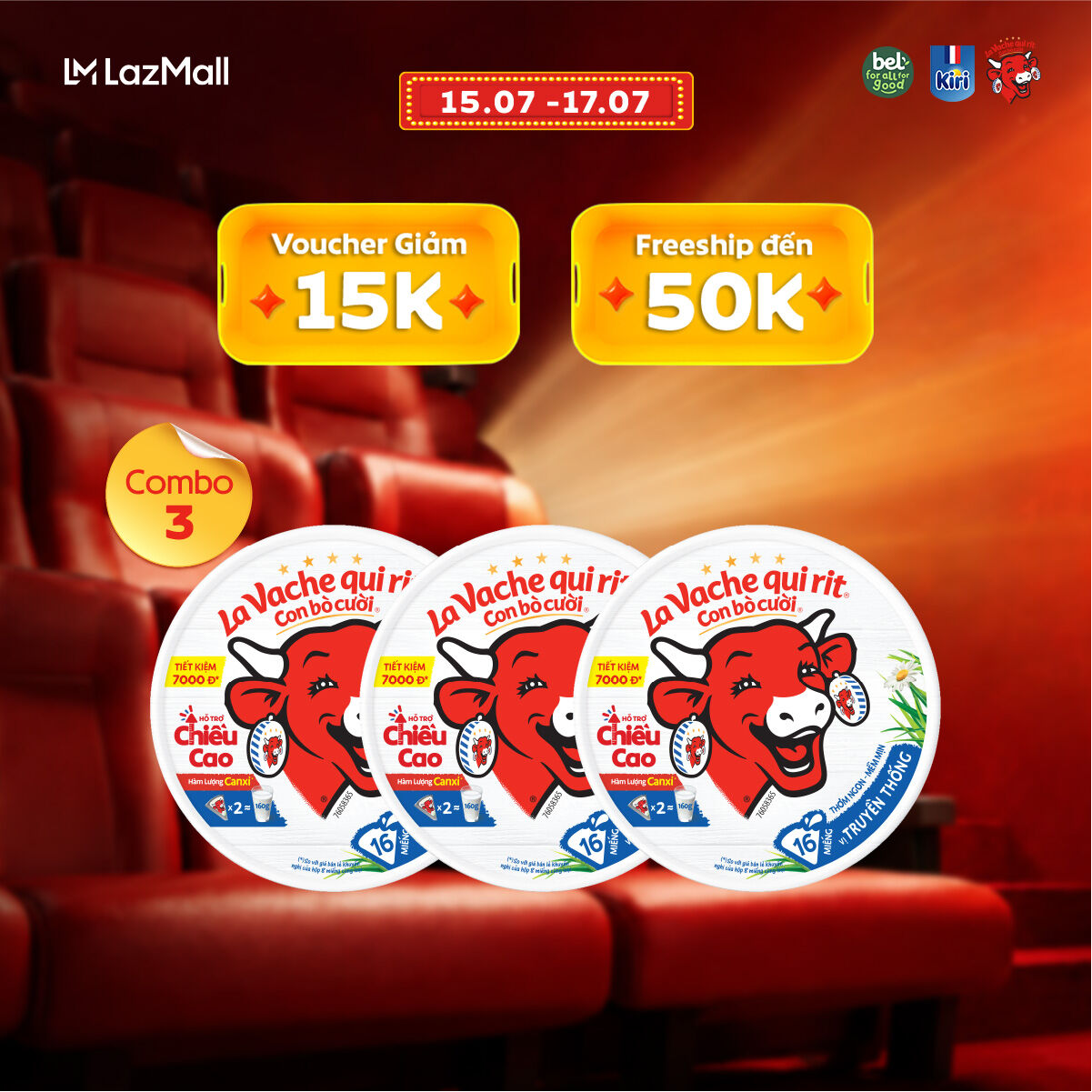Combo 3 Phô mai con bò cười 16 miếng 224G