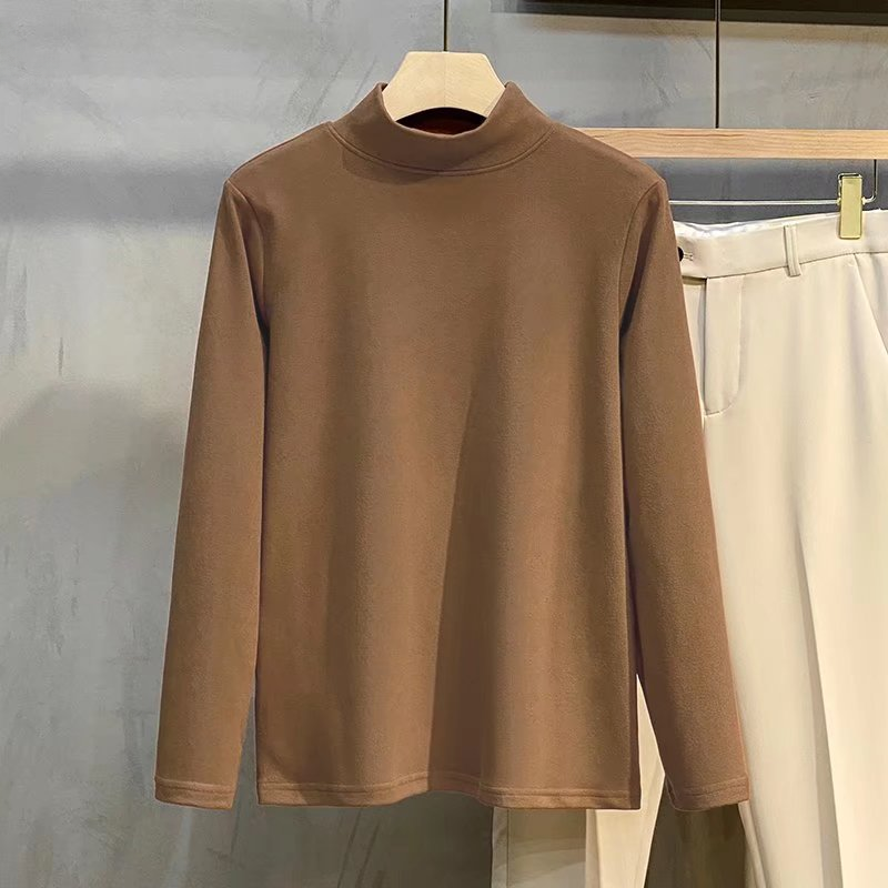 Áo Thun Lót Lông Cừu Dày Cổ Cao Tay Dài Mùa Thu Đông Ấm Áp Cho Nam Áo Thun Cotton Pha Trộn Thường Ngày Thời Trang Hợp Thời Trang