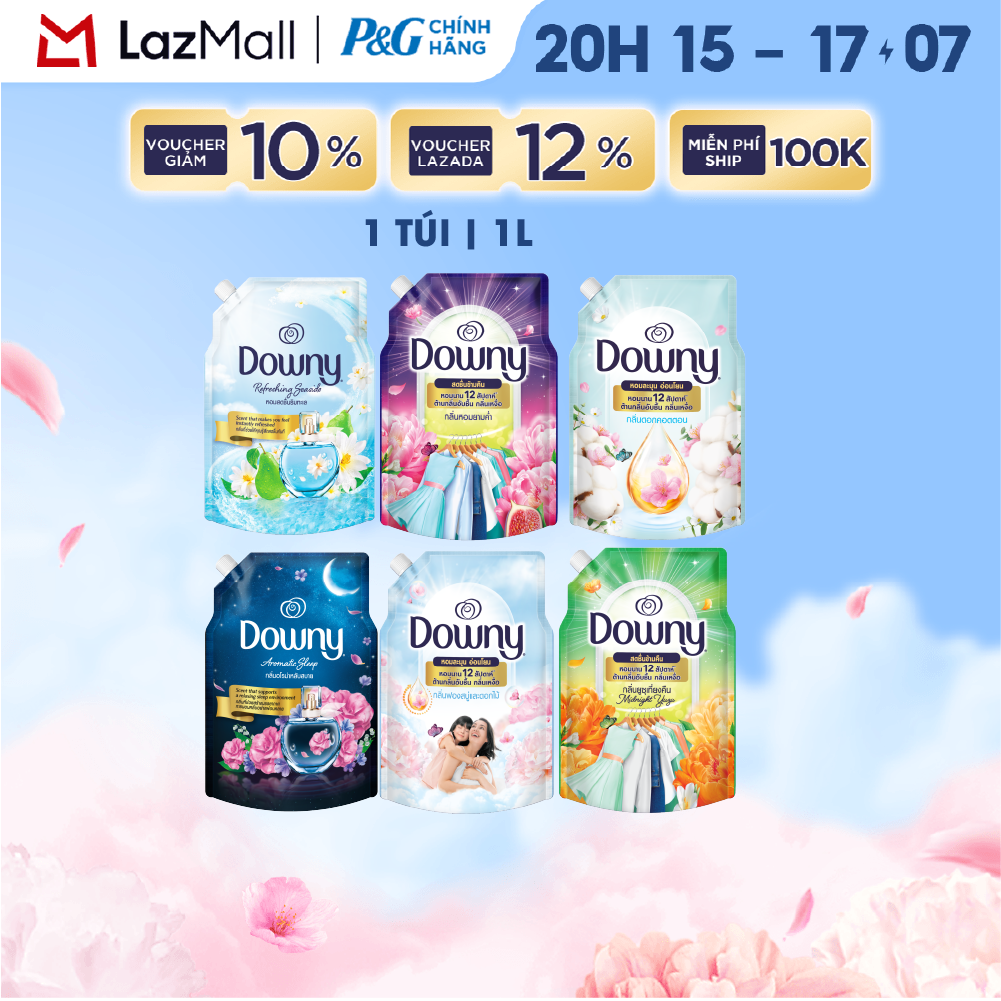 Nước Xả Vải Đậm Đặc DOWNY Hoa Đêm/ Bờ Biển Tươi Mát/ Giấc Ngủ Thư Thái/ Tinh Khôi/ Đam Mê/ Nắng Mai/ Bung Tỏa Hạnh Phúc/ Cotton Thuần Khiết Túi 1L