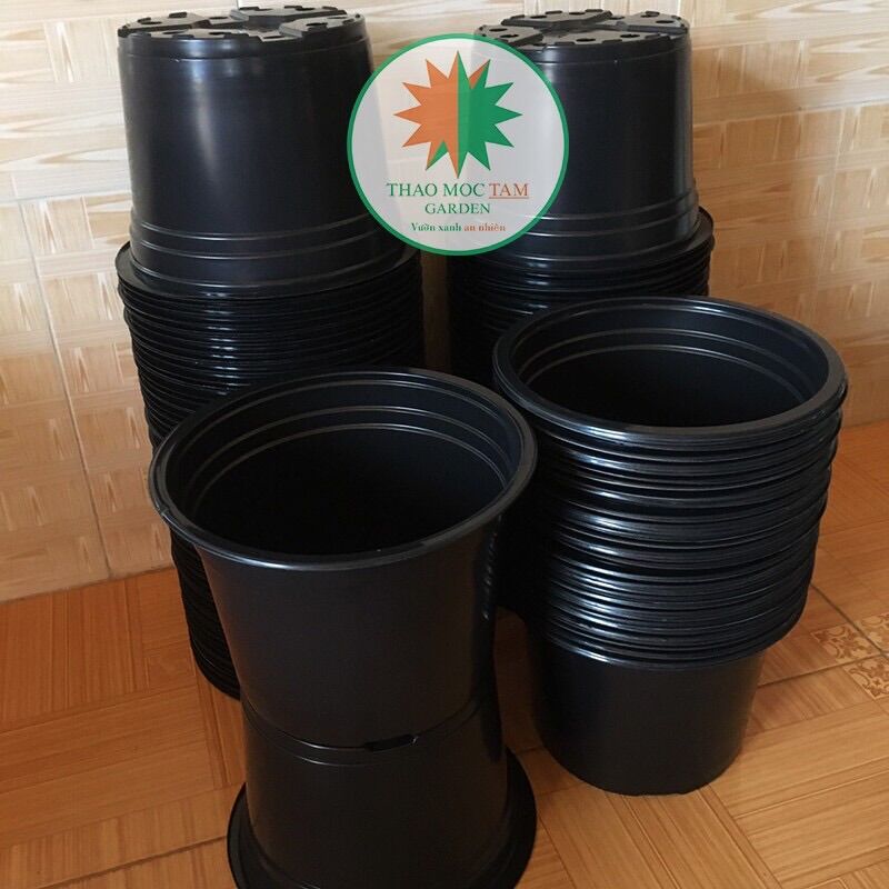 Combo 10 Chậu nhựa tròn trồng hoa, trồng cây (23x16cm), đáy 12 lỗ thoát nước, miệng vành cứng
