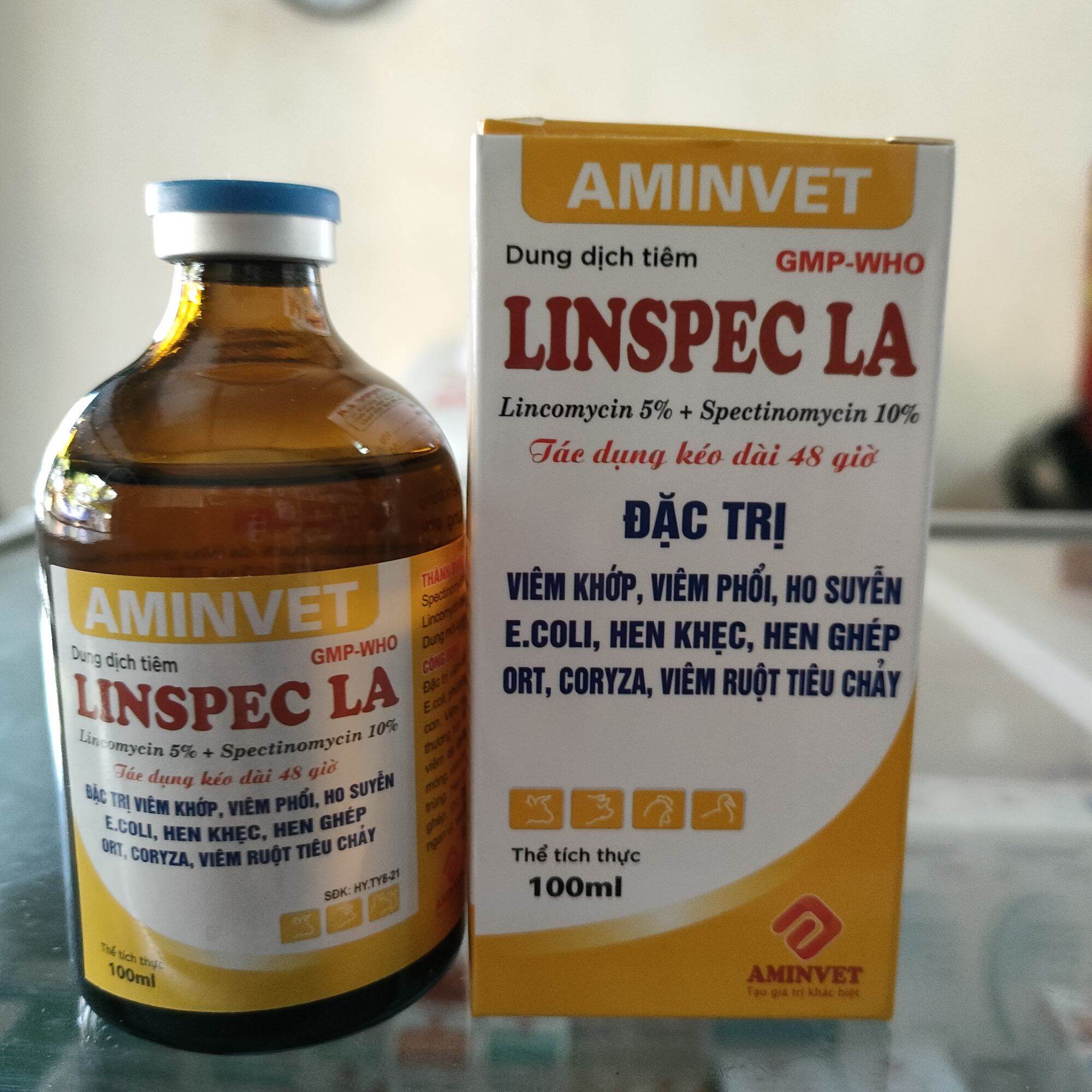 Linspec LA 20ml, 100ml Viêm khớp, viêm phổi, hen khẹc, cozyza trên lợn, chó, gà vịt ngan cút