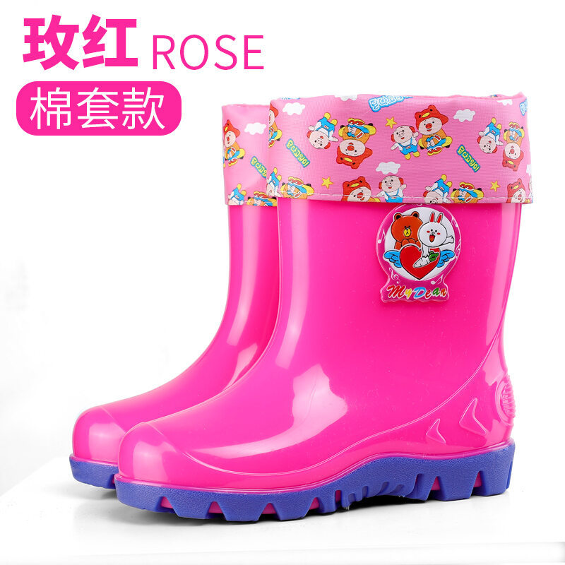 Giày đi mưa trẻ em hoạt hình giày chống nước chống trượt đi học mẫu giáo đáng yêu giữ ấm lót nhung ủng đi mưa trẻ em ống vừa